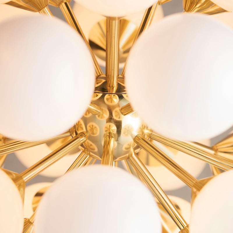 Endon Oscar 28 Light 76499 Chandelier Finished In Brushed Brass With White Glass Shades
