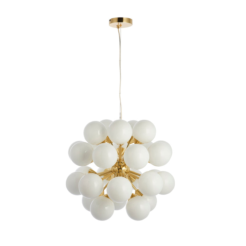 Endon Oscar 28 Light 76499 Chandelier Finished In Brushed Brass With White Glass Shades