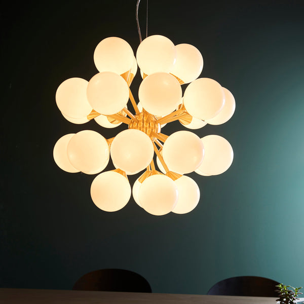 Endon Oscar 28 Light 77587 Chandelier Finished Nickel-Plate With White Glass Shades