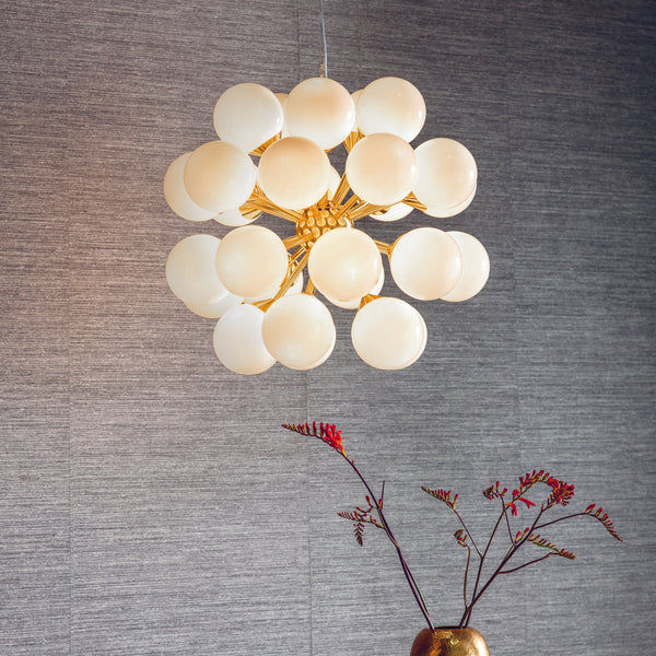 Endon Oscar 28 Light 76499 Chandelier Finished In Brushed Brass With White Glass Shades