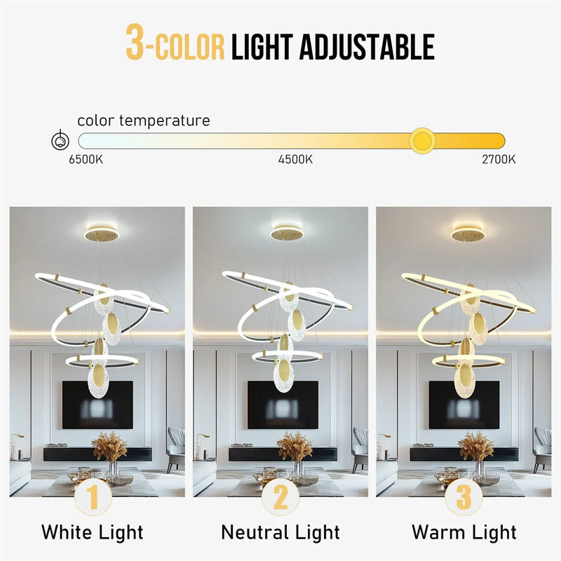 Lush Queen 3-Light Multi Hoop Pendant Light Gold & Clear Crystal