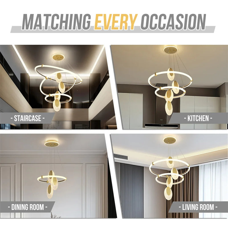 Lush Queen 3-Light Multi Hoop Pendant Light Gold & Clear Crystal