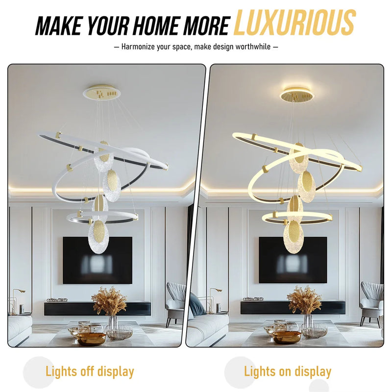 Lush Queen 3-Light Multi Hoop Pendant Light Gold & Clear Crystal
