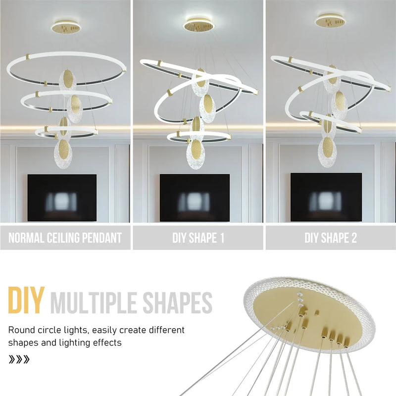 Lush Queen 3-Light Multi Hoop Pendant Light Gold & Clear Crystal