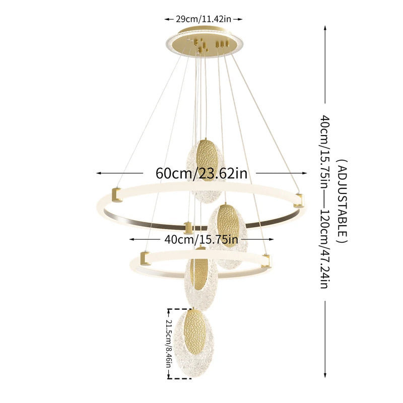 Lush Queen 3-Light Multi Hoop Pendant Light Gold & Clear Crystal