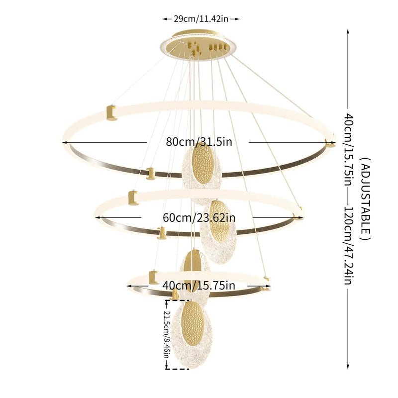 Lush Queen 3-Light Multi Hoop Pendant Light Gold & Clear Crystal