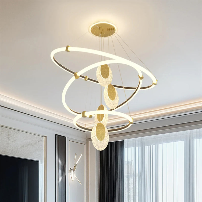 Lush Queen 3-Light Multi Hoop Pendant Light Gold & Clear Crystal