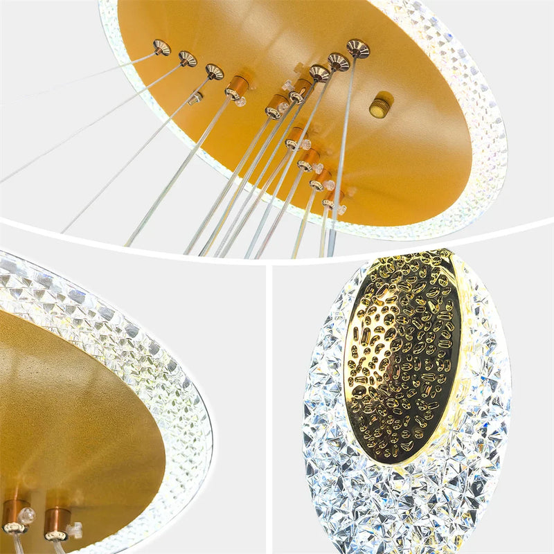 Lush Queen 3-Light Multi Hoop Pendant Light Gold & Clear Crystal