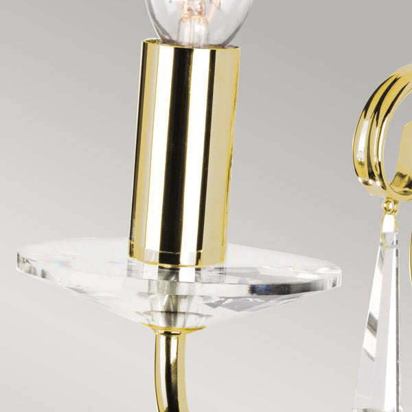Elstead Aegean 1 Light Wall Light in polished brass, featuring hand-forged scrolls, cut glass droplets, and a durable steel build, perfect for classic and luxury interiors.