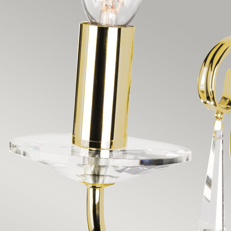 Elstead Aegean 1 Light Wall Light in polished brass, featuring hand-forged scrolls, cut glass droplets, and a durable steel build, perfect for classic and luxury interiors.