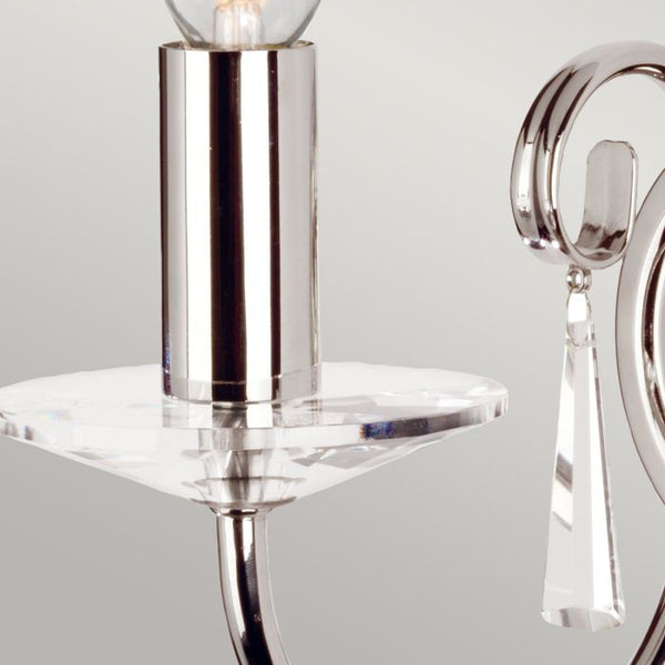 Elstead Aegean 1 Light Wall Light in polished nickel, featuring hand-forged scrolls, cut glass droplets, and a high-quality steel build, perfect for elegant interiors.