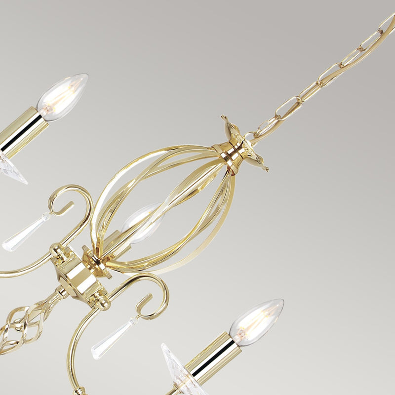 Close-up detail of the Aegean 3 Light Candle Chandelier in polished brass (2)