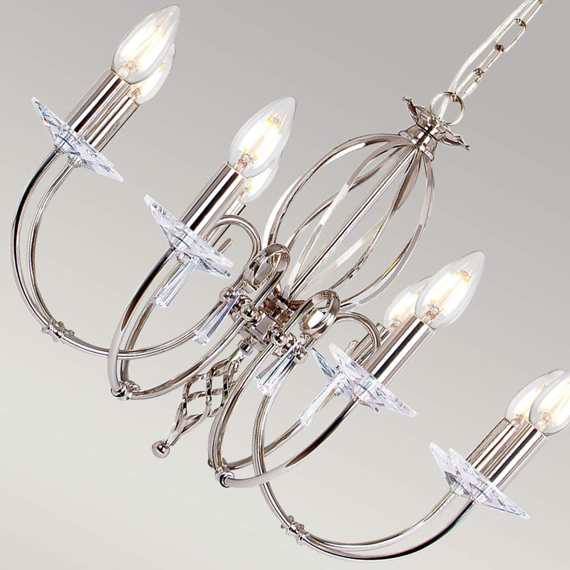 Close-up detail of the Aegean 8 Light Candle Chandelier in polished nickel (2)