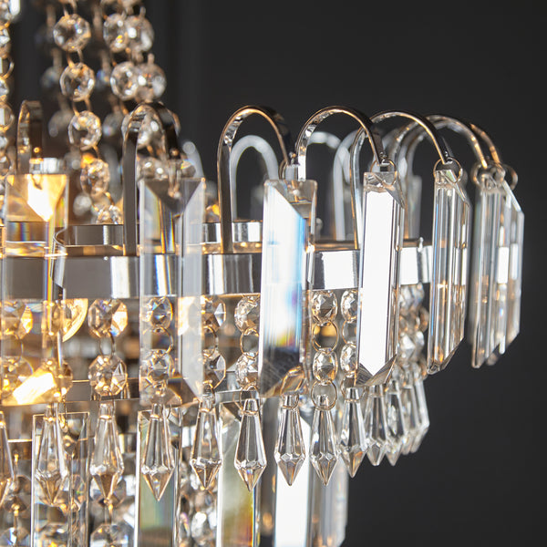 Amadis 6 Light Pendant close up showing faceted crystal drops