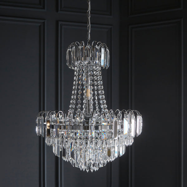 Amadis 6 Light Crystal Pendant chandelier illuminated in luxury interior