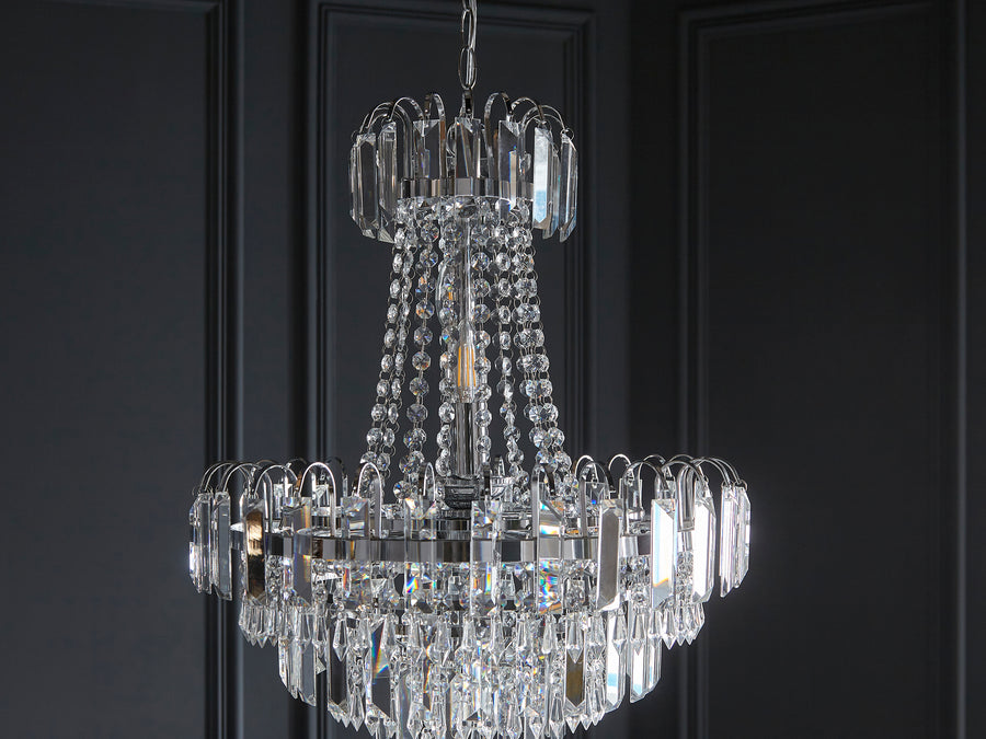 Endon Amadis 6-Light Crystal Pendant in polished chrome