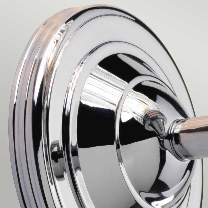 Austen 1 Light Wall Light in polished chrome, IP44-rated for bathroom use. Elegant, solid brass construction with a timeless design.