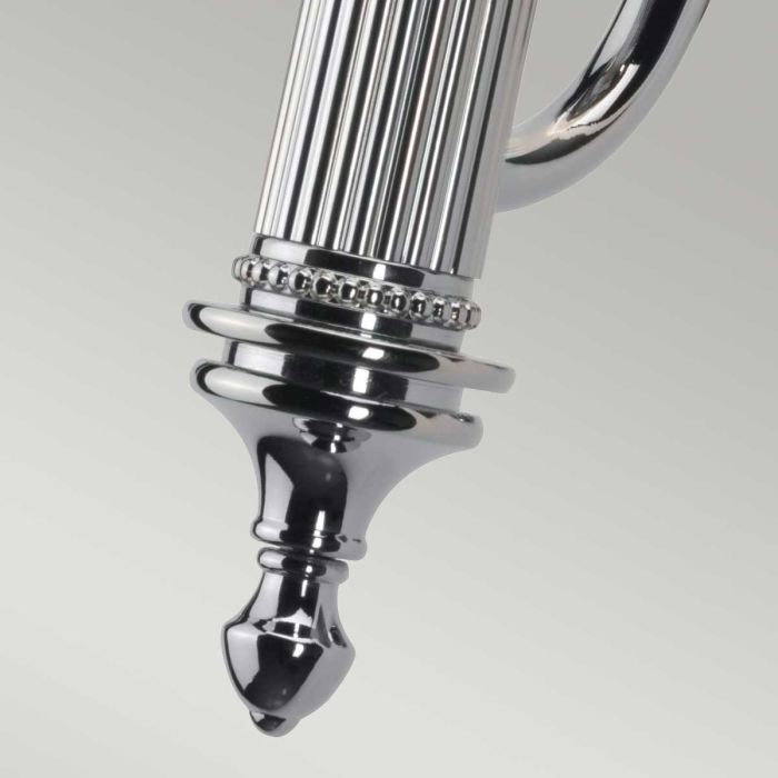 Elstead Carroll 1 Light Wall Light in polished chrome with a solid brass build and sleek finish. IP44-rated for bathroom use, includes a 3W LED G9 bulb. Provides warm 3000K illumination with a stylish design.