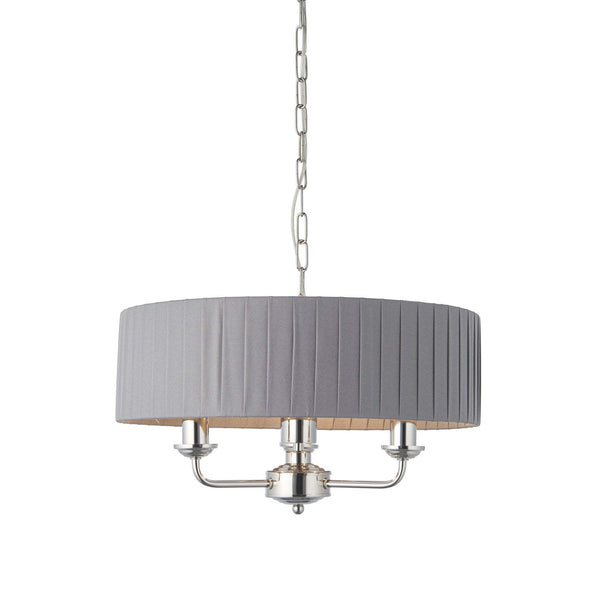 Endon Highclere 3 Light Pendant Drum Light Nickel Grey