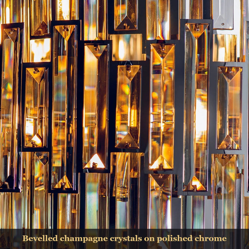 Close-up of the bevelled champagne crystals on the Endon Viviana 15 Light Chandelier