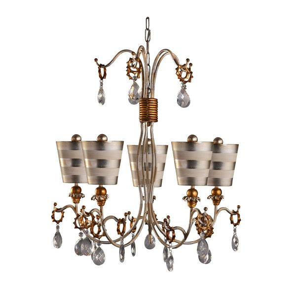 Flambeau Tivoli 5-Light Chandelier in Silver & Cream Patina – A luxurious and intricately designed chandelier featuring five lights, an adjustable height, and a sophisticated patina finish. Perfect for large spaces, this dimmable statement piece complements both modern and classic interiors. Uses 5 x E27 bulbs (not included).
