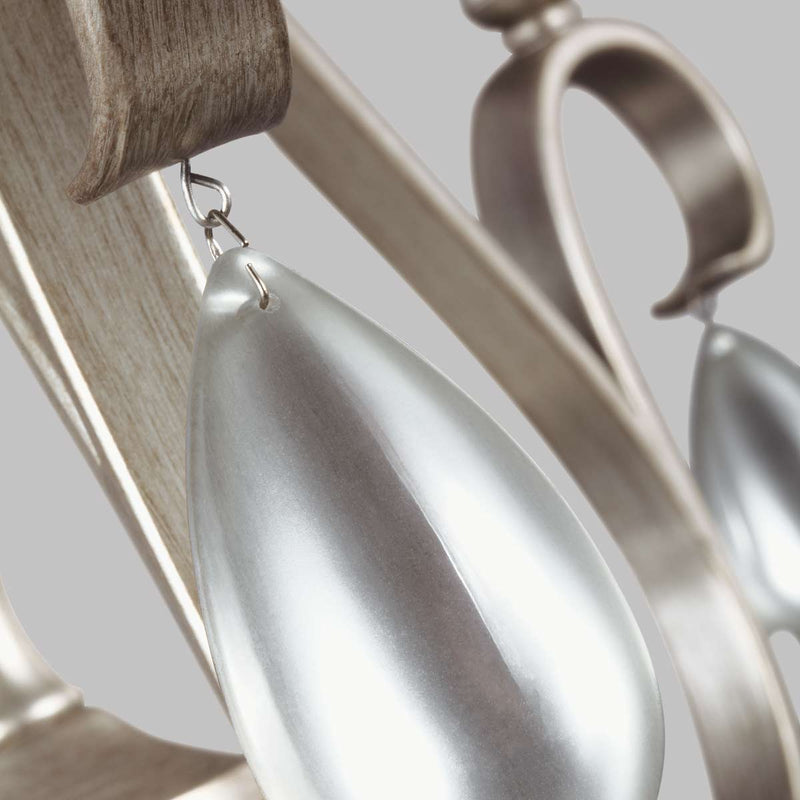 Close-up detail of the DeWitt 5 Light Candle Chandelier in sunrise silver