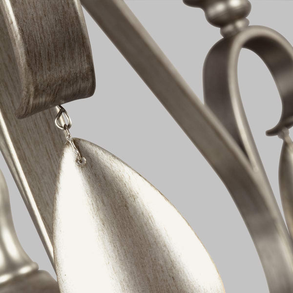 Close-up detail of the DeWitt 5 Light Candle Chandelier in sunrise silver (3)