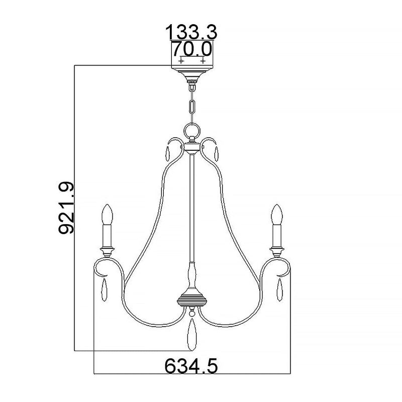 DeWitt 5 Light Candle Chandelier dimension drawing showing height and width
