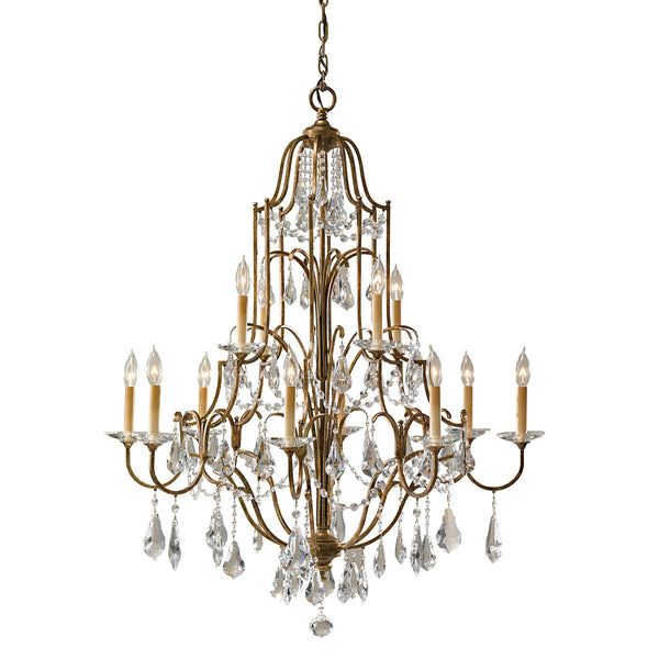 Elstead Valentina 12-Light Ceiling Light Oxidized Bronze – A grand multi-tiered chandelier featuring an oxidized bronze finish, clear polished glass crystals, and crystal bobeches. Dimmable and height-adjustable, this luxurious ceiling light is perfect for dining rooms, entryways, and statement living spaces, offering a dazzling and elegant illumination.