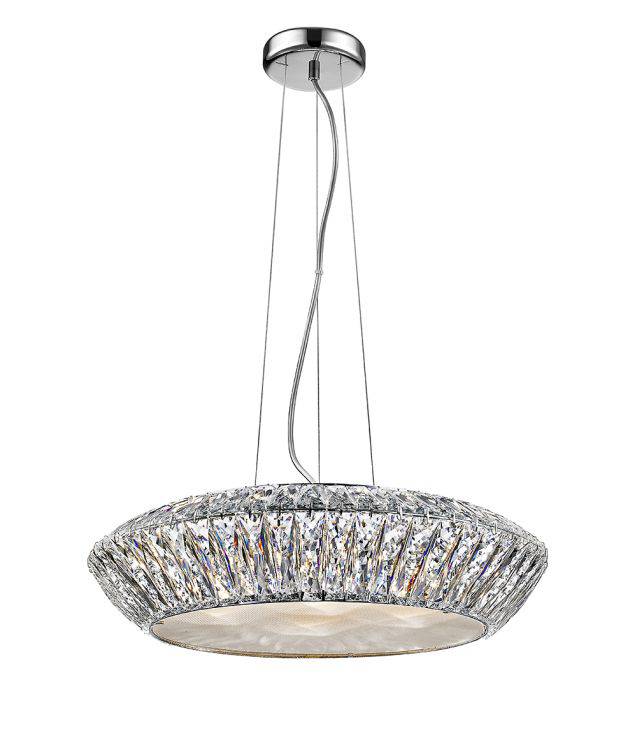 Impex Armel 7-Light Crystal Chandelier in chrome features dazzling crystal accents, offering a modern yet timeless statement for luxurious interiors.