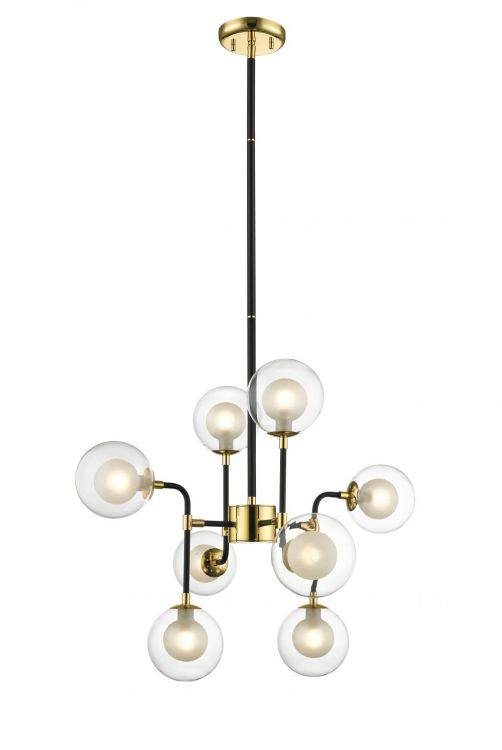Impex Remy 8-Light Multi Arm Pendant Light in Gold and Matt Black features modern elegance, contrasting finishes, and an adjustable eight-light design, perfect for dining spaces, living rooms, and hallways.