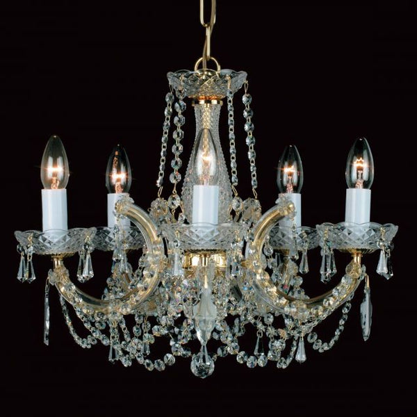 This beautiful Marie Theresa 16-light Candle Chandelier features glass arms trimmed with strass crystal it hung from the ceiling with a gold circular ceiling mount.  It's a perfect addition to any period or traditional home with a total lumens output of 11200, it comes finished in bright gold and sparkling crystals which make it look amazing in any décor room