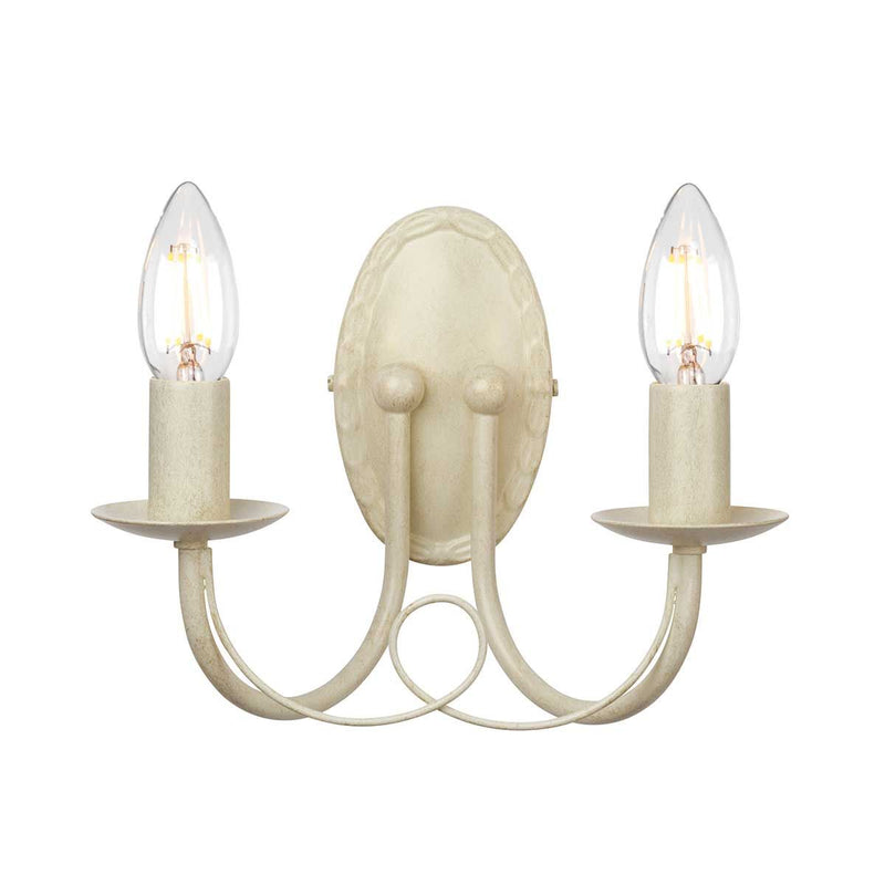 Elstead Minster 2 Light Wall Light in Ivory/Gold Patina, featuring elegant looped drape design. Dimmable and LED-compatible, perfect for classic and modern interiors.