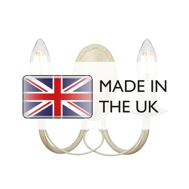 Elstead Minster 2 Light Wall Light in Ivory/Gold Patina, featuring elegant looped drape design. Dimmable and LED-compatible, perfect for classic and modern interiors.