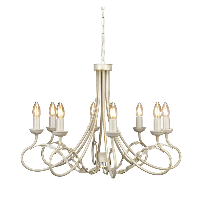 The Olivia large ivory and gold ironwork 8 light dual mount chandelier from Elstead Lighting.