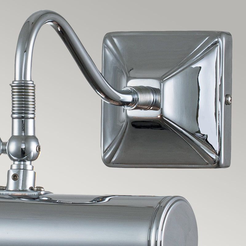 Elstead Picture Light 1 Light Small in polished chrome, designed for elegant artwork illumination. Features a sleek finish, dimmable functionality, and a durable steel build.