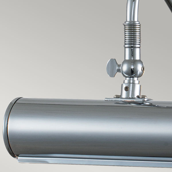 Elstead Picture Light 1 Light Small in polished chrome, designed for elegant artwork illumination. Features a sleek finish, dimmable functionality, and a durable steel build.