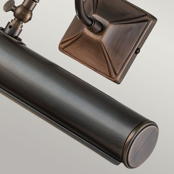 Elstead Picture Light 2 Light Large in dark bronze, designed for elegant artwork illumination. Features a rich finish, dimmable functionality, and a durable steel build.