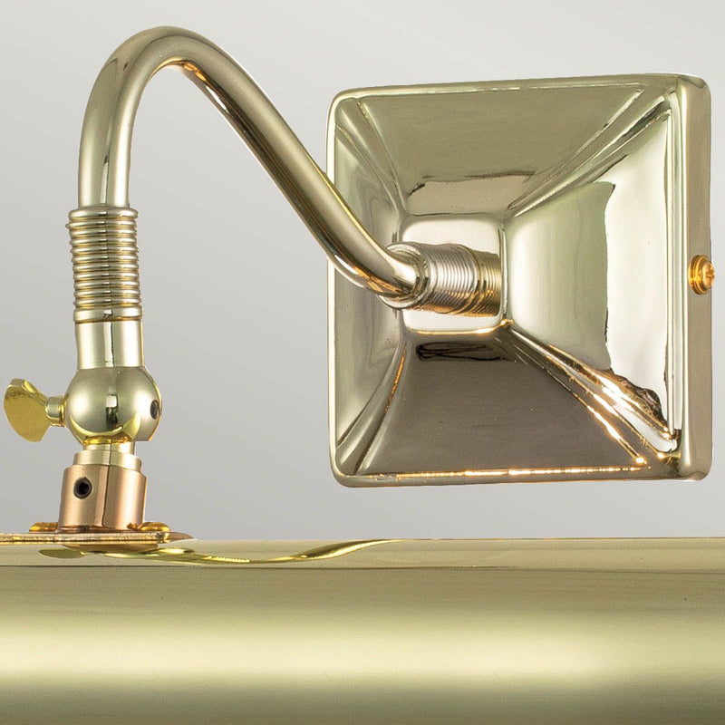 Elstead Picture Light 2 Light Large in polished brass, designed for elegant artwork illumination. Features a timeless finish, dimmable functionality, and a durable steel build