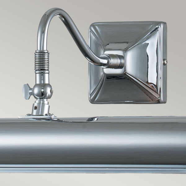 Elstead Picture Light 2 Light Large in polished chrome, designed for elegant artwork illumination. Features a modern finish, dimmable functionality, and a durable steel build.