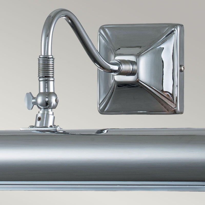 Elstead Picture Light 2 Light Large in polished chrome, designed for elegant artwork illumination. Features a modern finish, dimmable functionality, and a durable steel build.