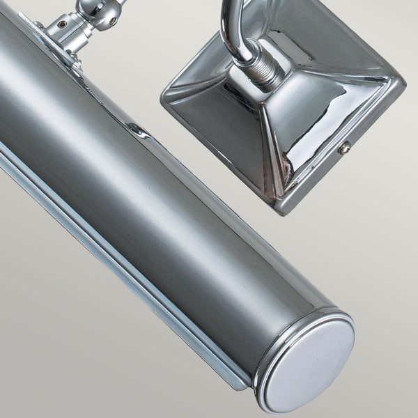 Elstead Picture Light 2 Light Large in polished chrome, designed for elegant artwork illumination. Features a modern finish, dimmable functionality, and a durable steel build.