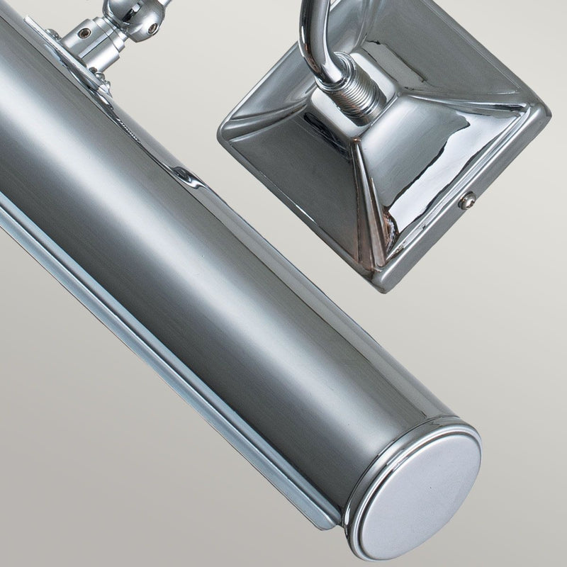 Elstead Picture Light 2 Light Large in polished chrome, designed for elegant artwork illumination. Features a modern finish, dimmable functionality, and a durable steel build.