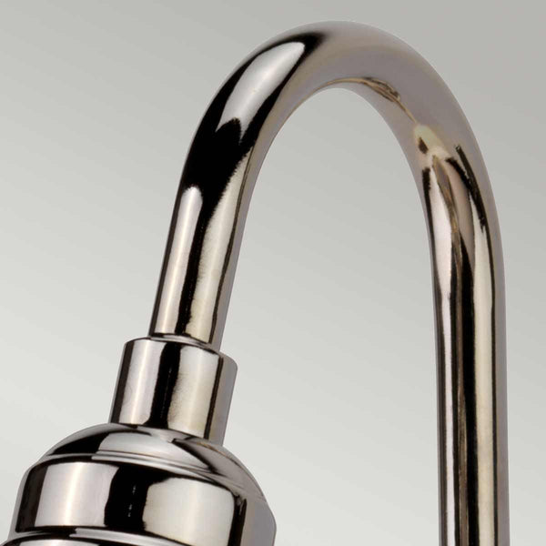 Elstead Provence 1 Light Wall Light in polished nickel, inspired by mid-1900s French designs. Features an adjustable knuckle for directional lighting, elegant aesthetics, and durable steel construction.