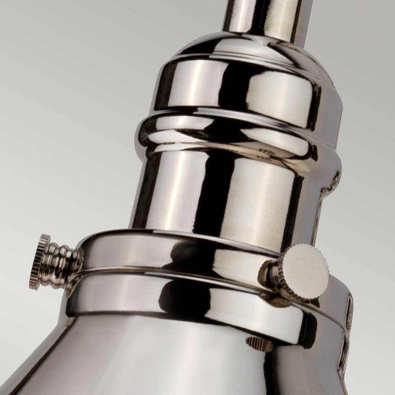 Elstead Provence 1 Light Wall Light in polished nickel, inspired by mid-1900s French designs. Features an adjustable knuckle for directional lighting, elegant aesthetics, and durable steel construction.