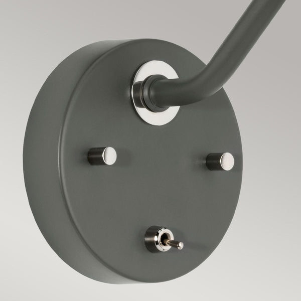 Elstead Quinto 1 Light Wall Light in dark grey and polished nickel, featuring a modern task-style design with a two-tone finish. Perfect for contemporary interiors with dimmable functionality.