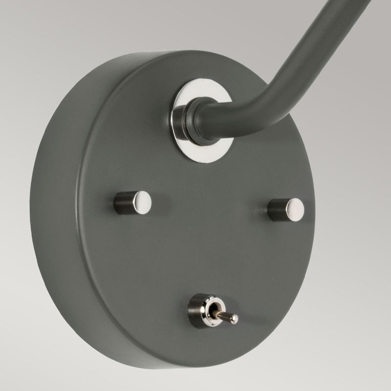 Elstead Quinto 1 Light Wall Light in dark grey and polished nickel, featuring a modern task-style design with a two-tone finish. Perfect for contemporary interiors with dimmable functionality.