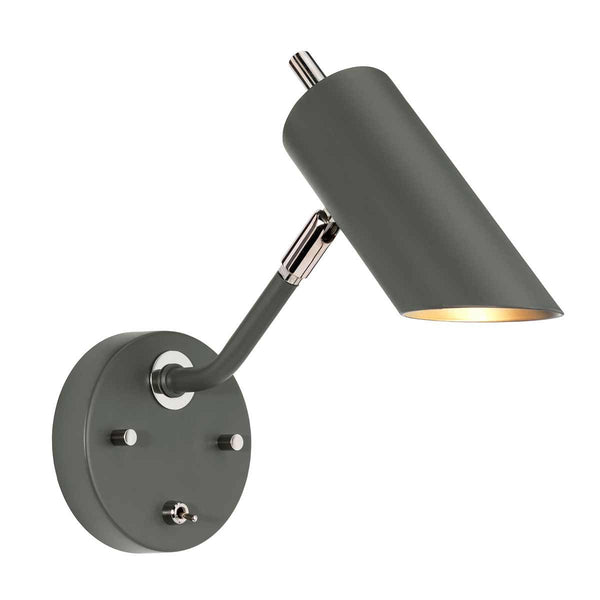 Elstead Quinto 1 Light Wall Light in dark grey and polished nickel, featuring a modern task-style design with a two-tone finish. Perfect for contemporary interiors with dimmable functionality.