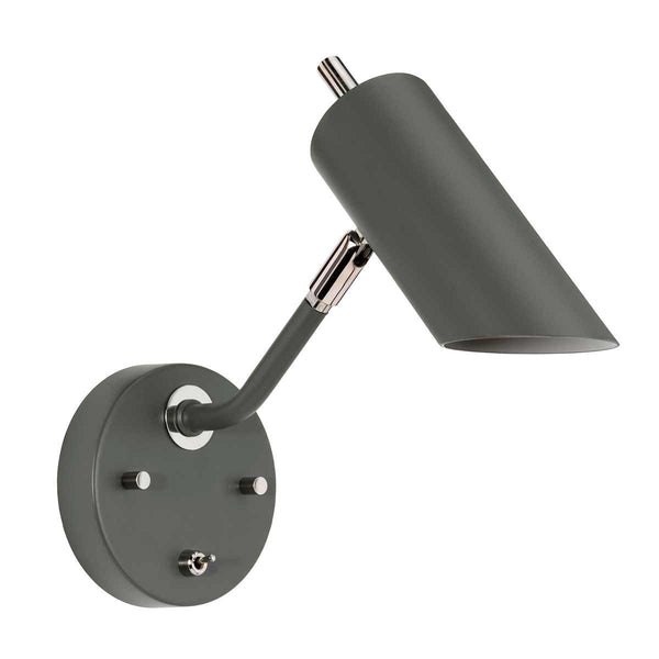 Elstead Quinto 1 Light Wall Light in dark grey and polished nickel, featuring a modern task-style design with a two-tone finish. Perfect for contemporary interiors with dimmable functionality.