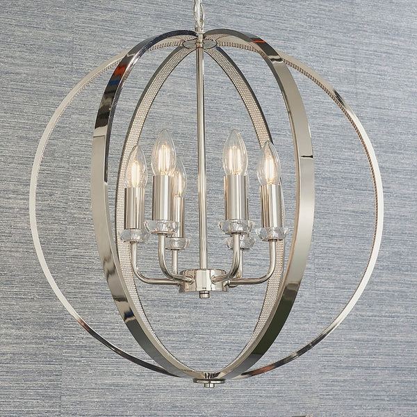 Endon 6 light Ritz pendant candle globe chandelier finished in polished nickel product code 8507